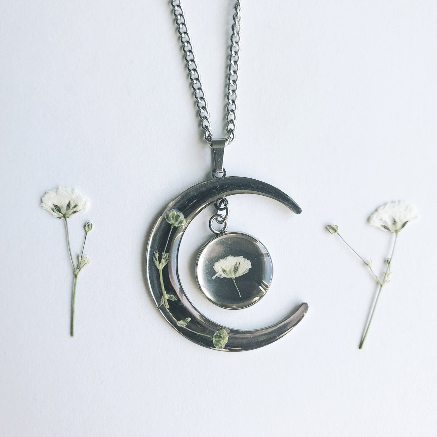 Crescent Moon Bud & Blossom Necklace