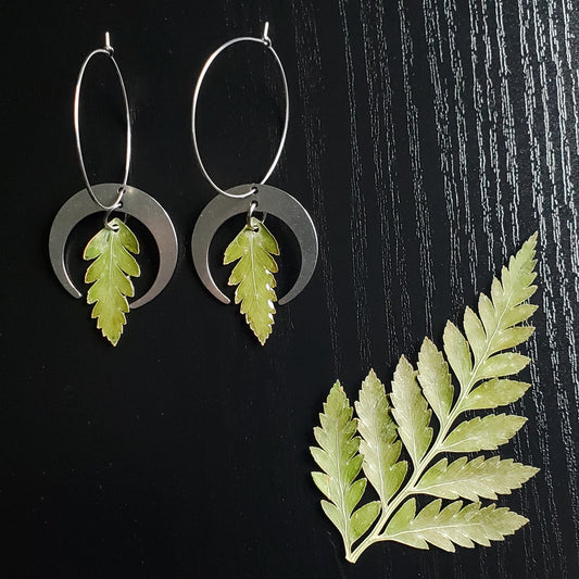 Moonlit Fern Hoop Earrings