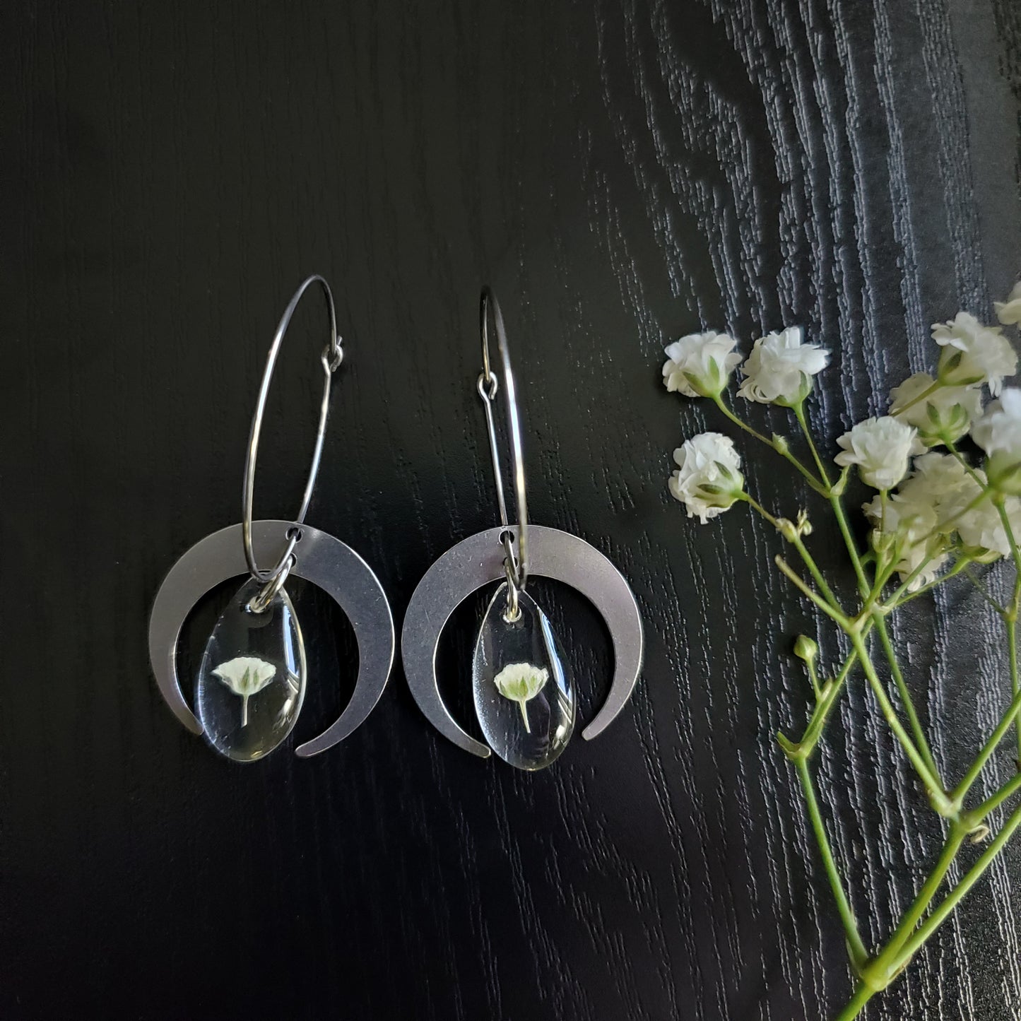 Moonlit Blossom Dewdrop Hoop Earrings