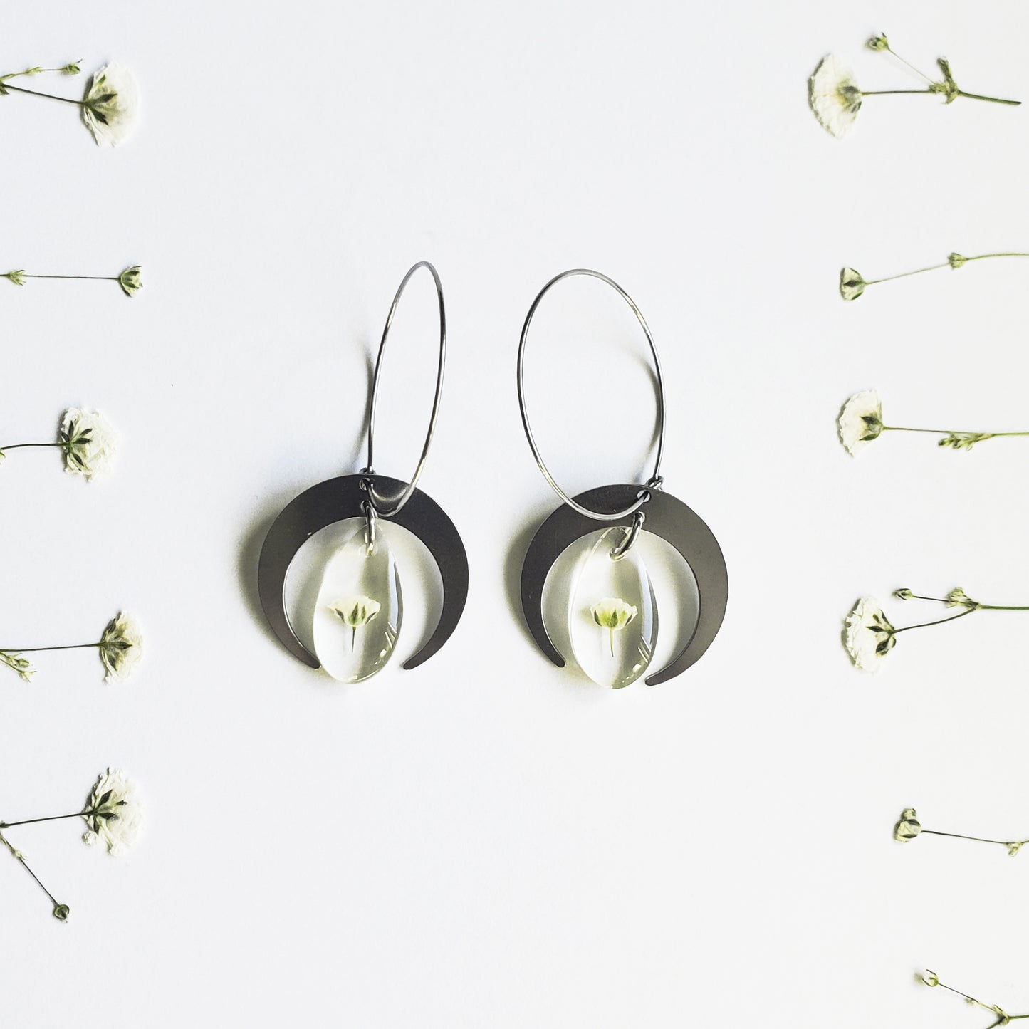 Moonlit Blossom Dewdrop Hoop Earrings