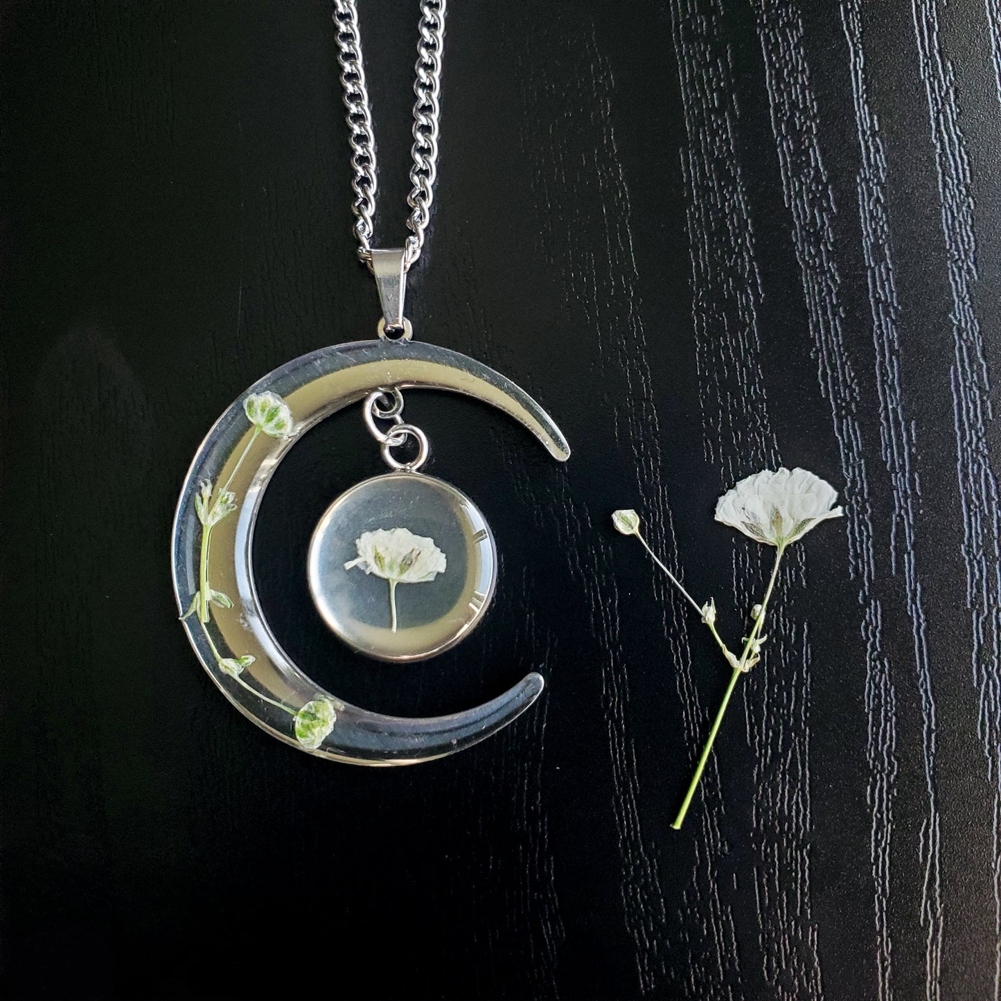 Crescent Moon Bud & Blossom Necklace