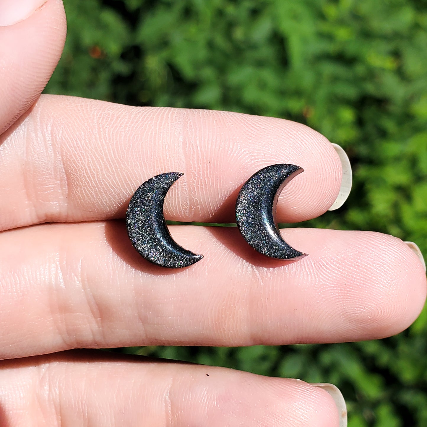 Black Mica Moon Studs