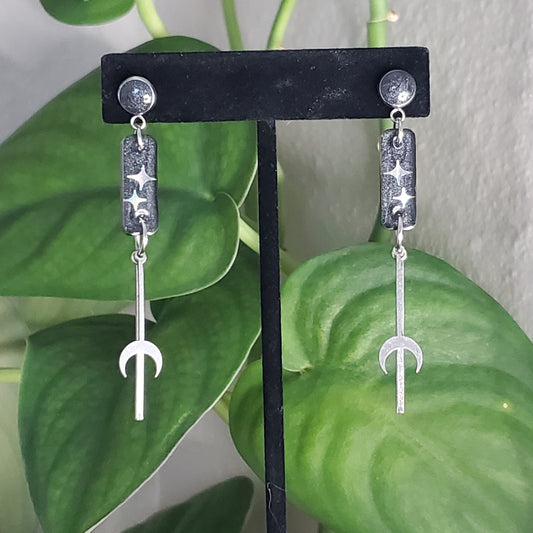 Starlit Crescent Hanging Studs