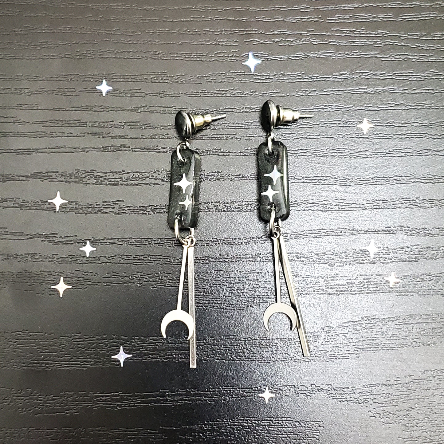 Starlit Crescent Hanging Studs