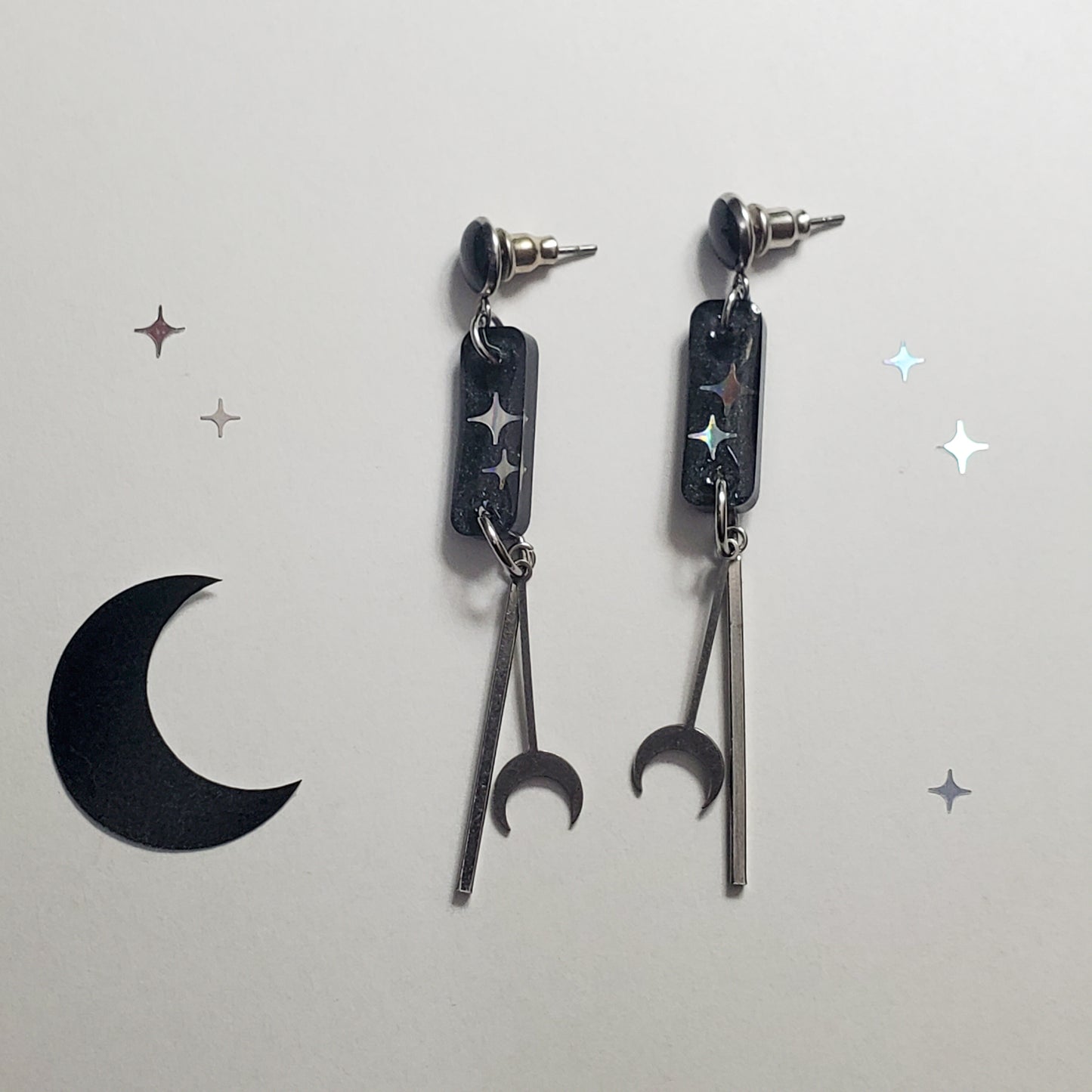 Starlit Crescent Hanging Studs