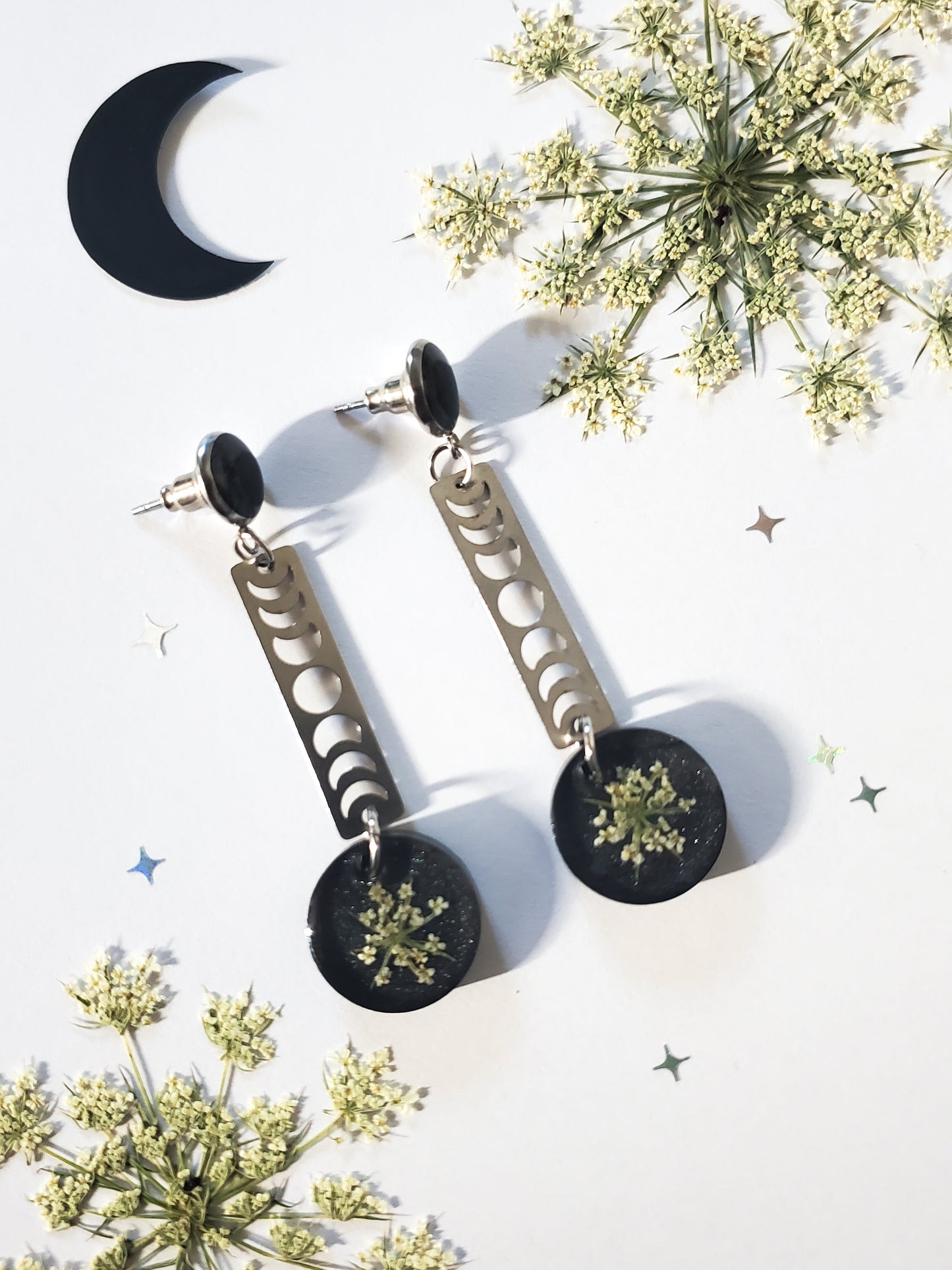 Lace Flower Moon Phase Earrings