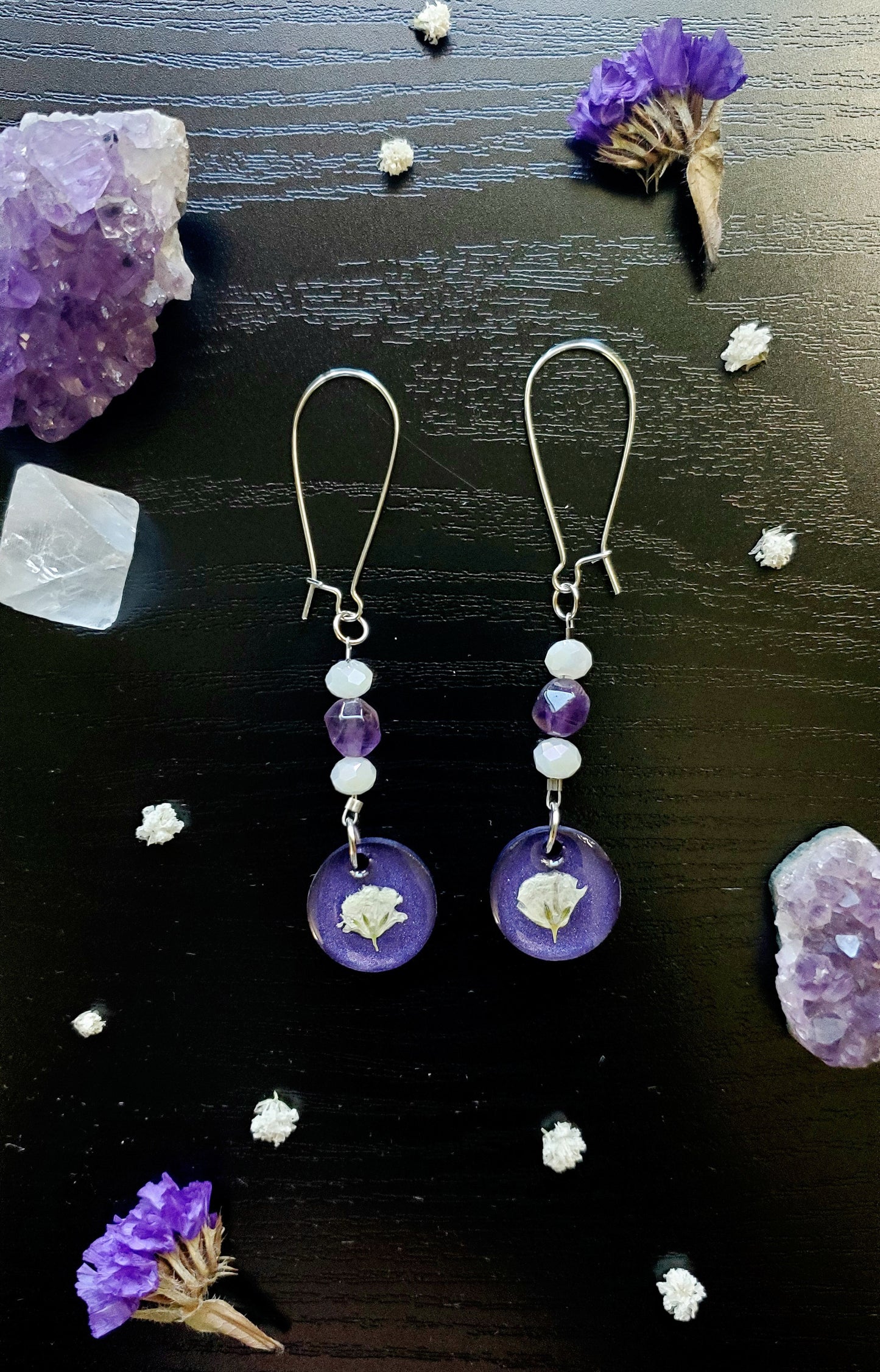 Amethyst & Baby's Breath Earrings