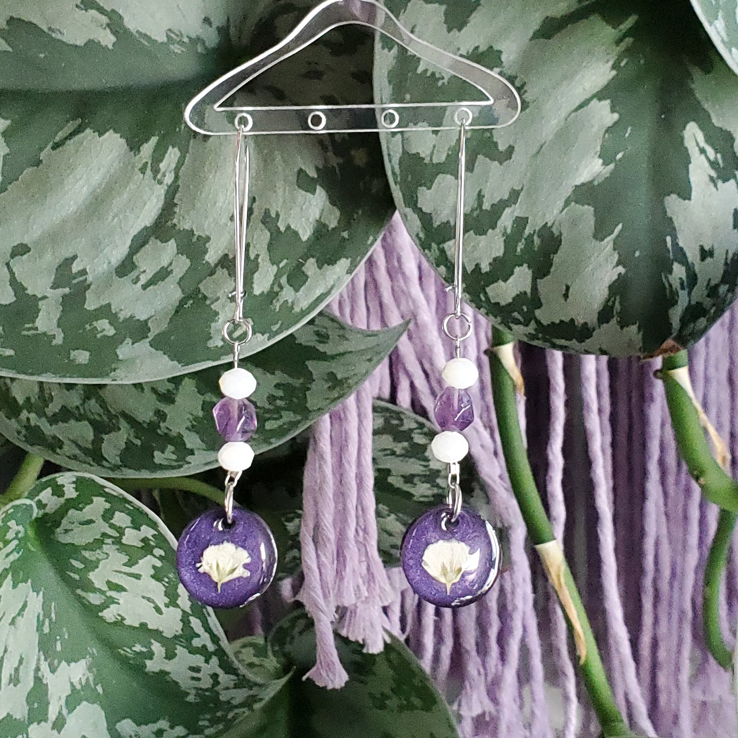 Amethyst & Baby's Breath Earrings